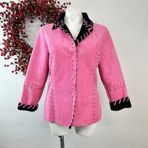 Mechant Hot Pink Faux Suede with Sherpa Jacket with whipstitch size small